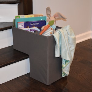 Stair Basket - Gray Staircase Storage Organizer with Board Divider & Handles  Step Container to Store Laundry, Toys