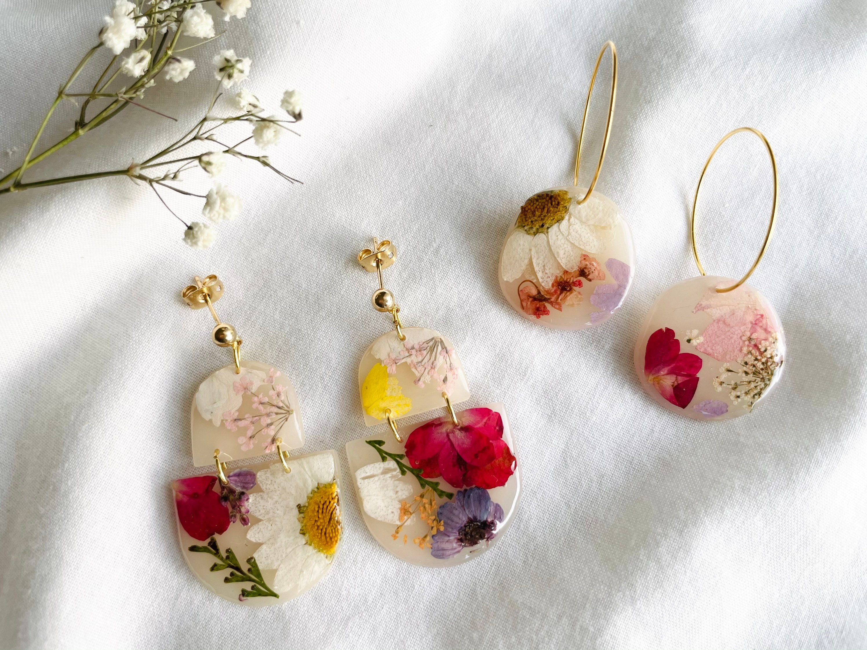 Real Flower Earrings • Polymer Clay • Handmade • Resin • Floral