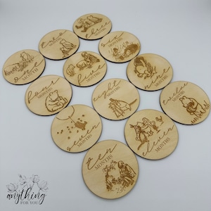 Pooh Bear Milestone Rounds / Newborn Photo Props / Diseño clásico de Pooh Bear