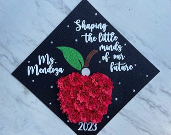 Teacher Graduation Cap, Custom Teacher Grad Cap Topper, Future Teacher Graduation Topper, Teacher Graduation Cap with Flowers
