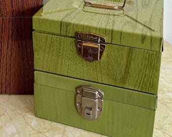 Vintage 1970s Metal Storage Box; Keyless Green Ballonoff or Excelsior