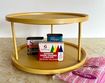 Plateau tournante vintage en plastique doré Rubbermaid, plateau tournant/carrousel à deux étages, emballage de plan de fête