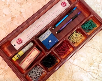 Vintage Max Klein Drawer Organizer, Divided Desk Tray, Plastic Faux Bois, Makeup Craft Storage