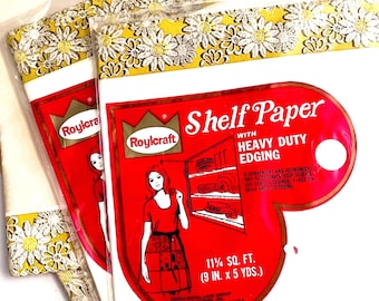 Vintage NOS Roylcraft Daisy Shelf Paper, Floral Edging Liner Border, Yellow White Boho Kitchen