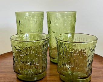 Vintage Anchor Hocking Pagoda Green Highball Pair, 1970s Avocado Drinking Glasses