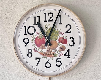 Vintage Westclox Vegi-Thyme Kitchen Wall Clock, Spice of Life Style, 1980s USA Electric