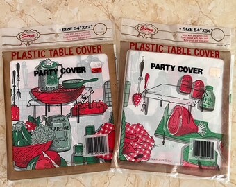 Vintage NOS Plastic Picnic Tablecloth, 2 Available, BBQ Table Cloth, 1970s-1980s Taiwan
