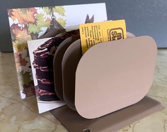 Vintage Tan Metal Desk Organizer: Small Industrial Mail / Recipe Sorter, Retro CD Rack