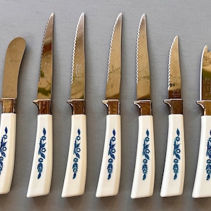 Lifetime Cutlery Stainless Steel Steak Knife Set of 2 Knives. Faux Stag  Handles.