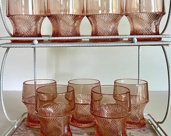 Vintage Pink Diana Depressionware Tumblers: 9 Available, 1930s Federal Drinking Glasses