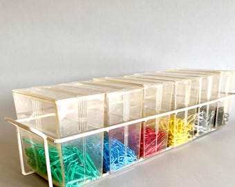 Vintage Desk / Parts Organizer: Wire Caddy with 6 Covered Plastic Sections, Craft Supplies Sorter