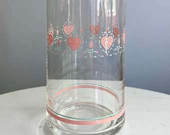 Vintage Corelle Forever Yours 10 oz. Tumbler: Low Foot Drinking Glass, Pink Stripe Hearts