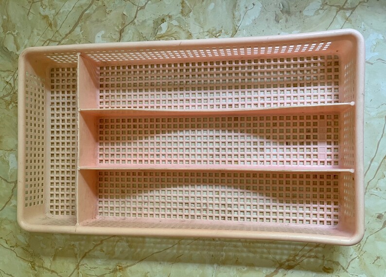 Vintage Silverware Tray, Aqua Turquoise Mesh, Flatware Storage, Plastic