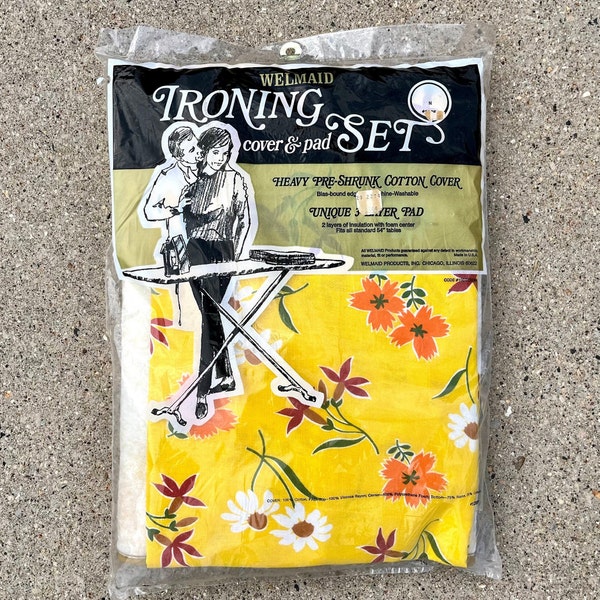 Vintage Ironing Board Cover, NOS Welmaid Floral, 1970s Flower Power, Yellow Orange Green, Deadstock Never Used