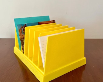Vintage Yellow Plastic Desk Organizer: WT Rogers Card Bill Holder, Small CD Rack