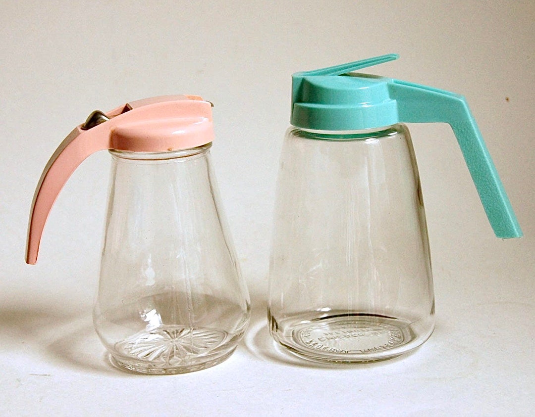 Vintage Syrup Dispenser Glass Honey Pitcher Pink Plastic Lid Etsy