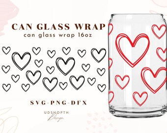 Valentine Hearts Glass Cup SVG, Valentines Glass Coffee Cup, cup wrap for Libbey 16oz, beer can glass svg, Coffee glass can, Can glass svg