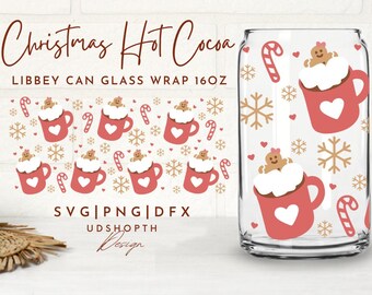 Hot Cocoa with Marshmallows Can Glass Svg,16oz Libbey Full Wrap Svg,Hot Cocoa Season,Christmas Cocoa svg,Winter Holiday Svg,Libbey Template
