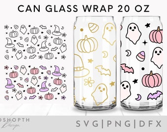 Halloween Can Glass Svg, 20oz Libbey Full Wrap, Cute spooky Coffee Glass Can, File For Cricut, Coffee Glass Wrap, Libbey Template