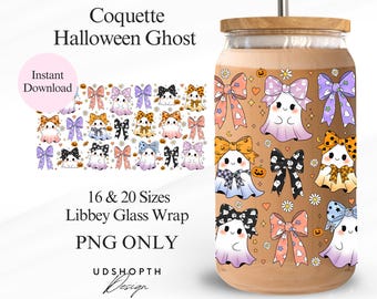 Kokietka Halloween Ghost Bow Png, Libbey Glass Can Wrap na 16 i 20 uncji, Dziewczęcy Halloween, Uroczy Halloween, Upiorny sezon PNG, Ghost Preppy Png