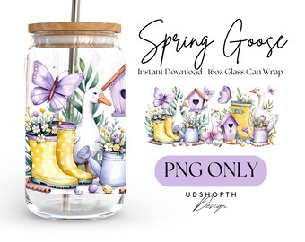 Silly Goose 16oz Glass Can Wrap Png, Spring Duckling Glass Can, Spring Goose Can Wrap, Easter Goose, Cute Goose Glass Can Digital Download