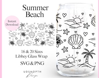 Summer Beach Libbey Svg, Wrap For Libbey 16oz Can Glass, Tropical Libbey Coffee Cup, Cute Summer, Beach Beer Can Glass, Seashells Summer Svg