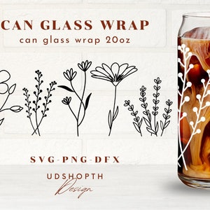 Flowers Can Glass Wrap SVG, Wildflower Svg, Wrap for Libbey 20oz, Floral line Can Glass Svg, Flower Svg, Beer Can Glass Svg, Soda Can Svg