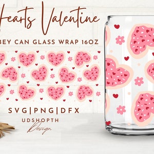 Heart Valentine with Flower Can Glass Svg, 16oz Libbey Full Wrap Svg, Cute Valentine svg, Valentines Day Svg, Valentine Love,Libbey Template