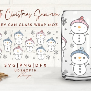 Simpatico pupazzo di neve di Natale con Fiocco di neve Beer Can Glass Svg, 16oz Libbey Full Wrap Svg, Winter Holiday Svg, Cute Xmas Svg, Libbey Template