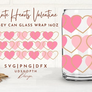Cute Heart Vanlentines Can Glass Svg, 16oz Libbey Full Wrap Svg, Valentine Day Svg, Conversation Heart Svg, Coffee glass can,Libbey Template