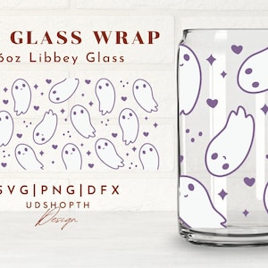 Cute Ghost Heart Beer Can Glass Svg Cut File For Cricut,Retro Halloween Svg,16oz Libbey Full Wrap,Cute Halloween Svg Pattern,Libbey Template
