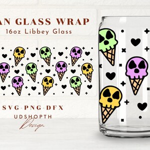Skull Ice Cream Svg, Halloween Can Glass Wrap Svg, 16oz Libbey Can Glass Wrap Svg, Happy Halloween Png, Coffee glass can, Beer glass SVG