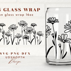 Wild Flowers For Libbey glass svg, Line Flowers Svg, 16oz Libbey Can Glass Wrap Svg, Flower Svg, Daisy Svg, Beer Can Glass Svg, Soda Can Svg