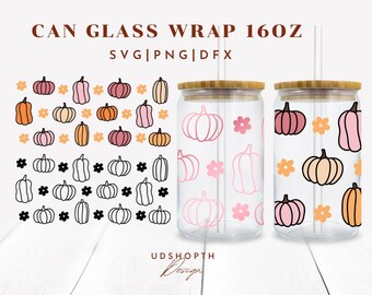 Fall Pumpkins SVG For 16oz Libbey Can Glass Wrap SVG,Pumpkin Svg,Pumpkin Wrap Template,Retro Halloween Svg,Coffee glass can,Beer glass Svg