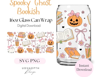 Pink Coquette Ghost Bookish Glass Can Wrap, Halloween Reader Sublimation (Digital Download)