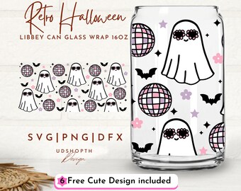 Retro Halloween 16oz Glass Can Wrap Svg, Groovy Halloween Svg, Spooky Vibes Svg, Spooky Season Svg, Cute Halloween Svg, Funny Halloween Svg