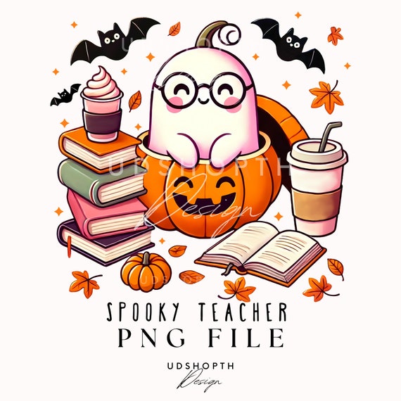 Spooky Teacher Png, Ghost Teacher Png, Cute Ghost Png, Halloween Teacher, Spooky Season Png, Ghost Reading Book Png Design, Digital Download
