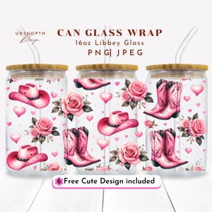 Botas de vaqueira rosa, design de sublimação Libbey Wrap de 16 onças, Retro Western Valentines Png, Dia dos Namorados Png, Retro Valentine, Western Design