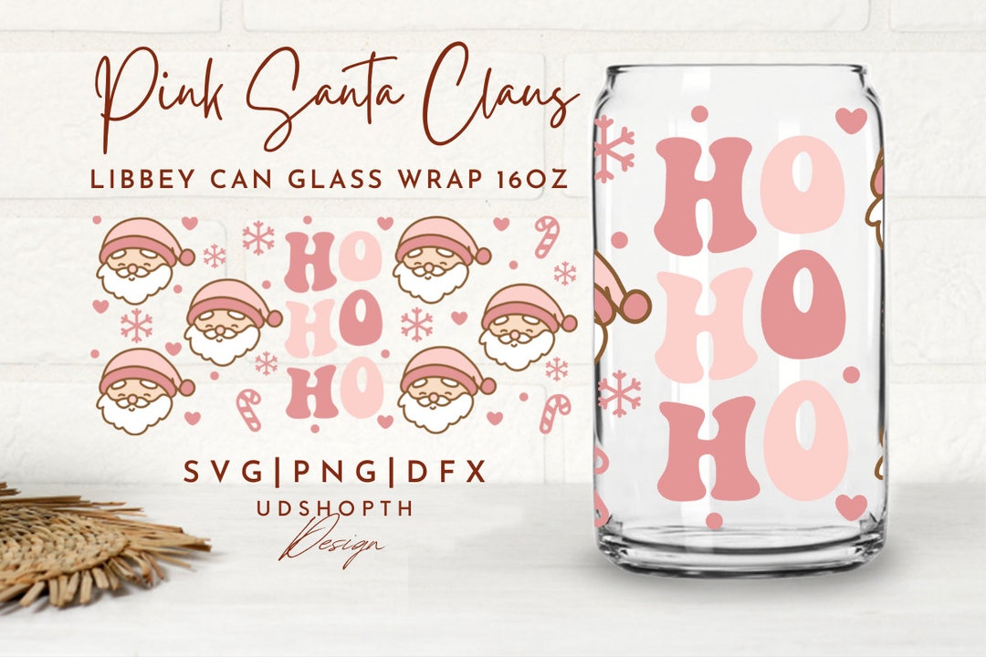 Pink Santa Claus Can Glass Svg, 16oz Libbey Full Wrap Svg, Retro ...