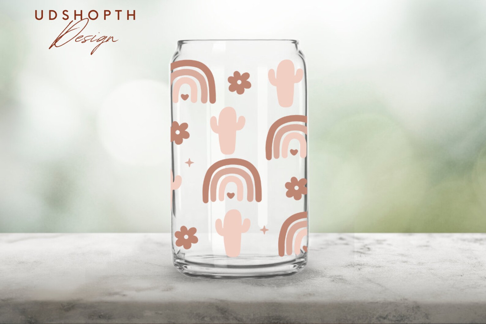 Boho Rainbow Catus Can Glass SVG, 16oz Libbey Full Wrap Svg, Boho ...
