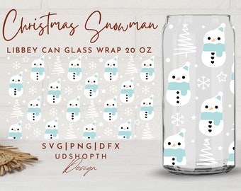 Christmas Snowman and Christmas Tree Beer Can Glass Svg, 20oz Libbey Full Wrap Svg, Cute Xmas Svg, Winter Holiday Svg, Libbey Template