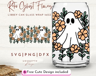Retro Ghost Flowers Svg, Floral Ghost Svg, 16oz Can Glass Svg, Halloween Glass Can Svg, Wildflower Svg, Spooky Season Svg, Love Halloween