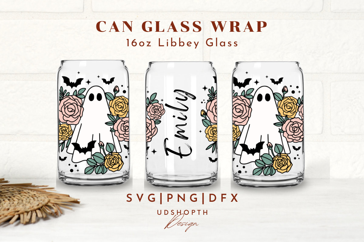 Retro Halloween Svg, Rose Floral Ghost Svg, 16oz Libbey Can Glass Svg ...