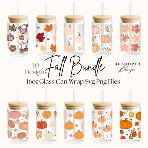 Fall Bundle Glass Iced Coffee Cup 16oz Glass Cup Svg, Pumpkin Season Png, Fall Sublimation Design, Autumn Svg, Pumpkin Svg, Digital Download