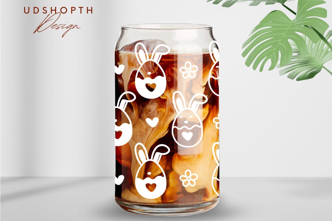 Easter Bunny Eggs Can Glass SVG, 16oz Libbey Full Wrap Svg, Cute Easter ...
