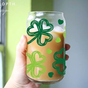 Three Leaf Clover SVG, St Patricks Day Can Glass, Shamrock Wrap SVG, Lucky Clover SVG, Clover Leaf svg, Cup Wrap for Libbey 16oz image 4