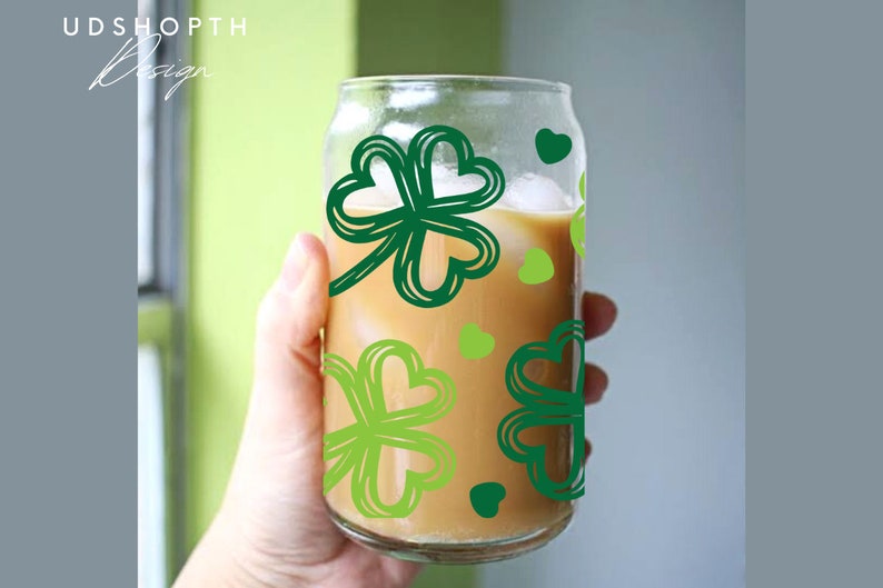 Three Leaf Clover SVG, St Patricks Day Can Glass, Shamrock Wrap SVG, Lucky Clover SVG, Clover Leaf svg, Cup Wrap for Libbey 16oz image 4