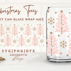 Christmas Trees and Snowflake Can Glass Svg,16oz Libbey Full Wrap Svg,Christmas Can Glass,Winter Holiday Svg,Cute Xmas Svg,Libbey Template