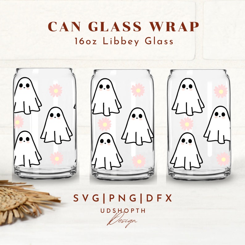 Ghost Flower Svg, Pastel Halloween Svg, 16oz Libbey Can Glass Svg ...