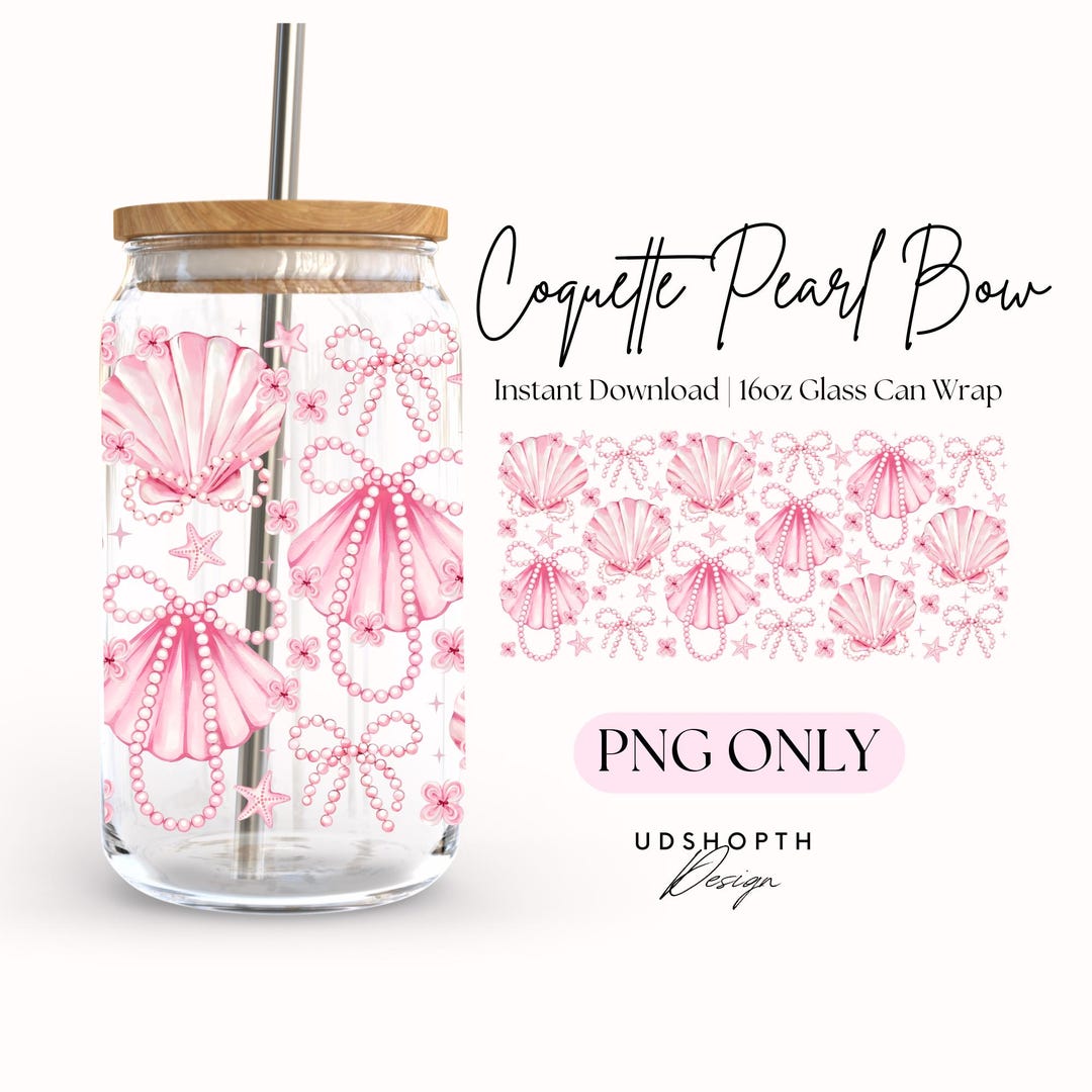 Coquette Pearl Bow 16oz Glass Can Wrap Png, Summer Clam Coquette Png ...